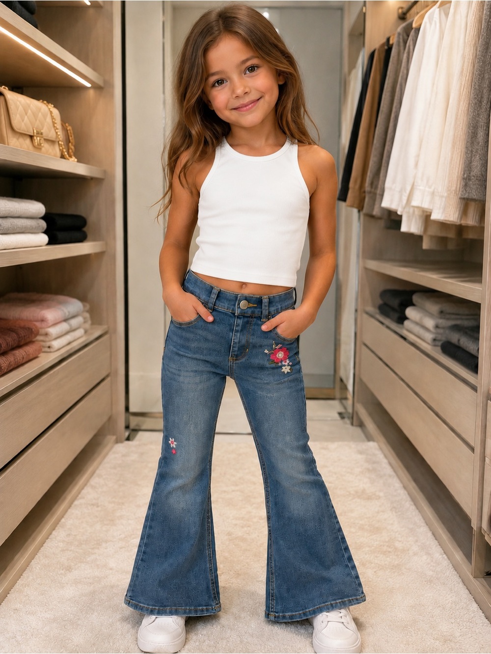 Girls Floral Embroidered Flare Jeggings Medium 7/8 Blue Jeans